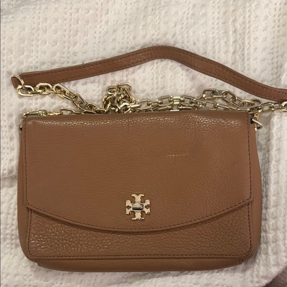 Tory Burch Gold Brown Crossbody Bag with Chain Strap